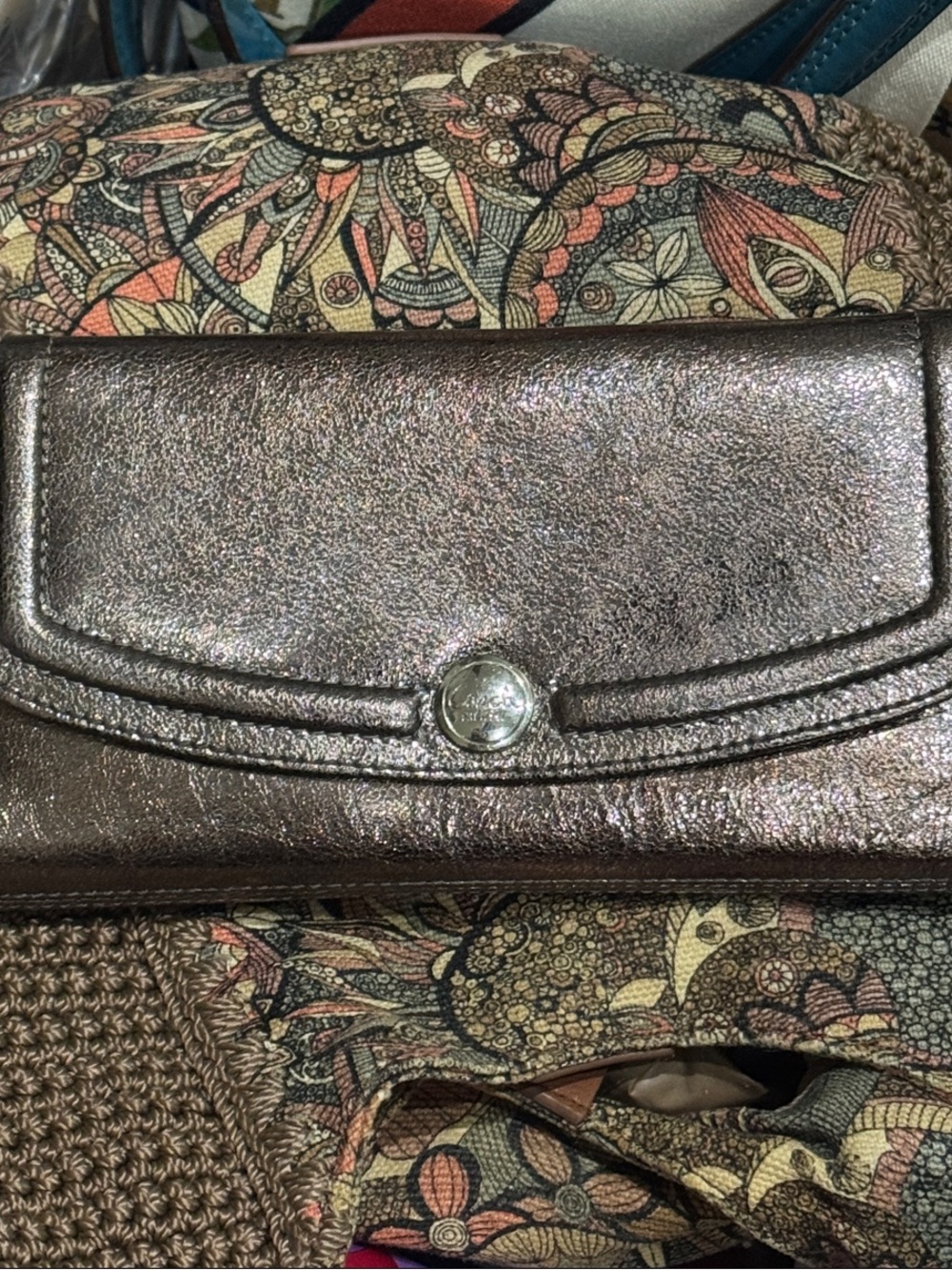 Metallic Bronze Leather Wallet Clutch Wallet